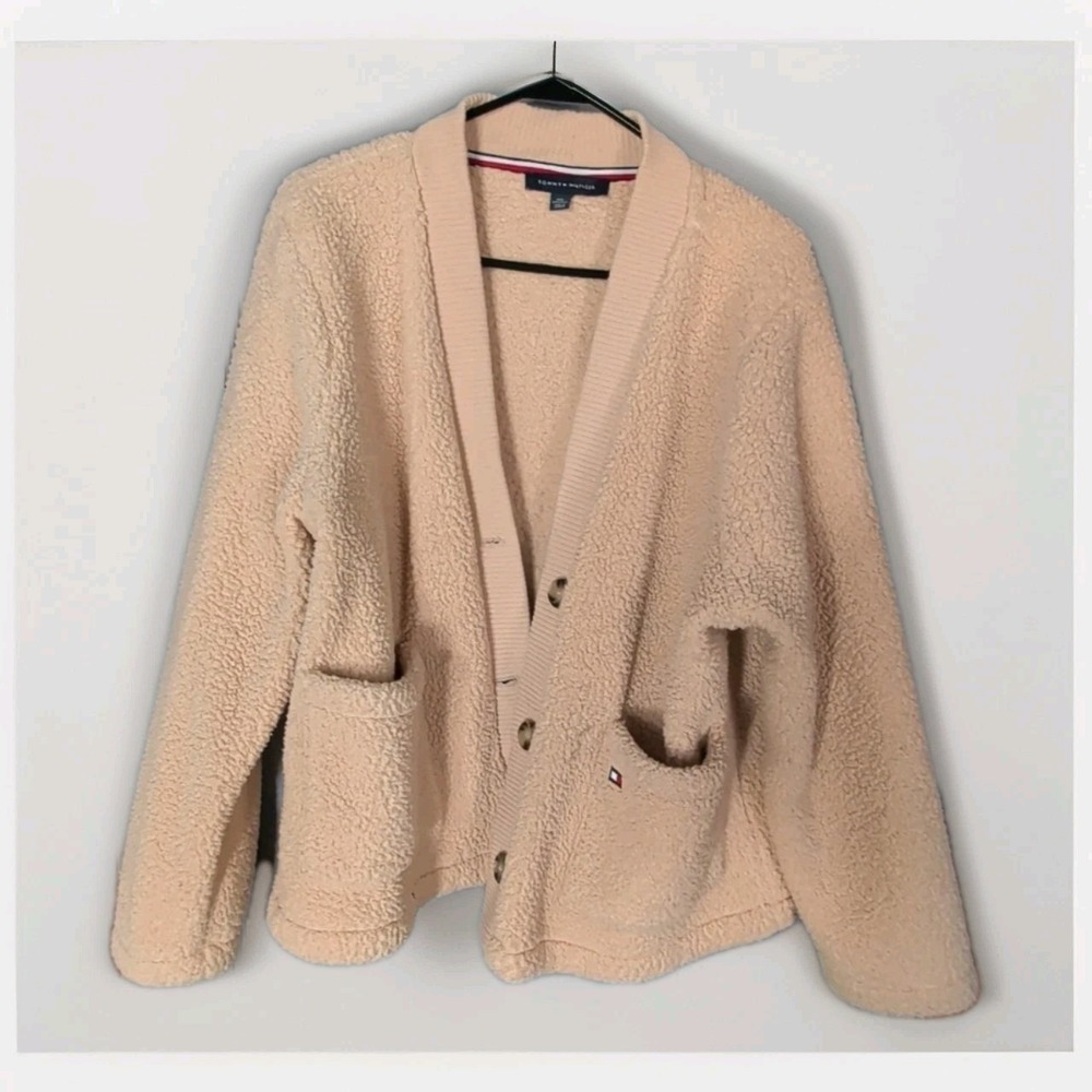 TOMMY HILFIGER Faux Fur Button Three Button Cardigan Size XXL